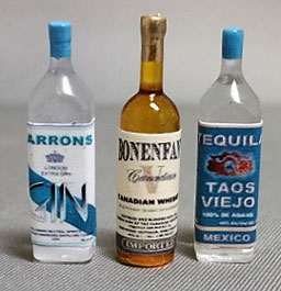 Dollhouse Miniature Liquor Set #4-Whiskey,Gin,Tequila